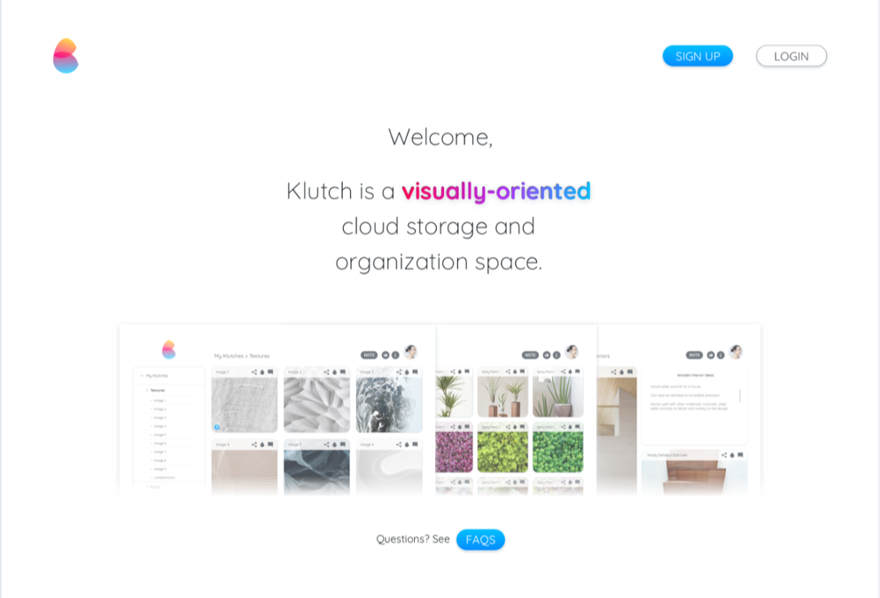 Blue buttons and colorful gradient text at landing page